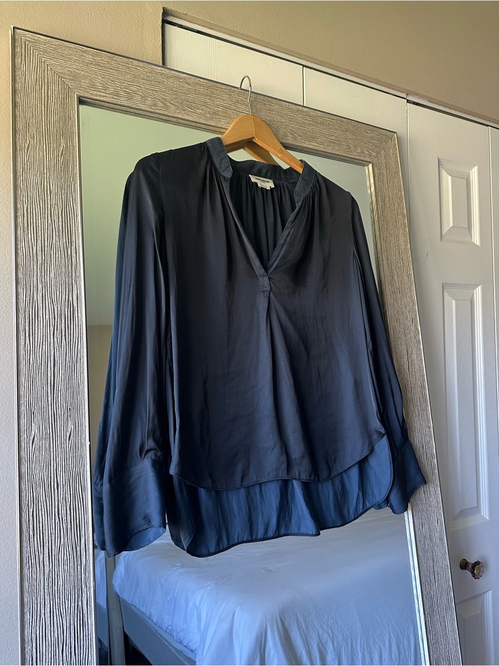 Zadig & Voltaire Blue Satin Solid V-Neck Long Sleeve Pullover Blouse XS
